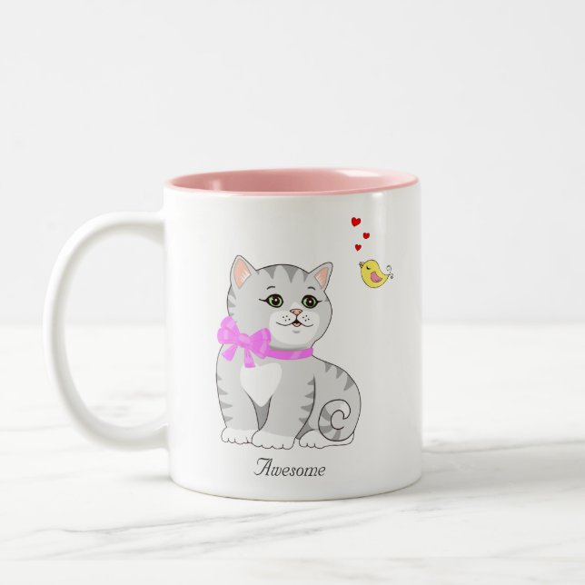 Niedliche Tabby Kitty Cat auf Weiß Zweifarbige Tasse (Links)