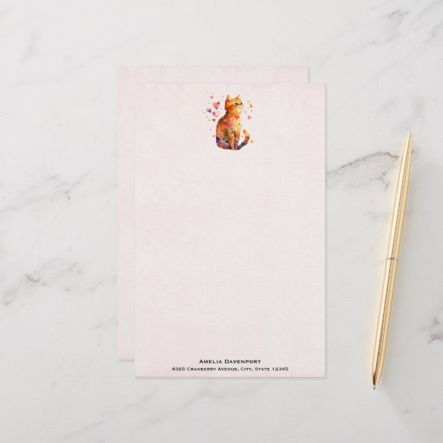 Niedliche Tablettenkatze mit Herz Briefpapier (Vorderseite/Rückseite Beispiel)