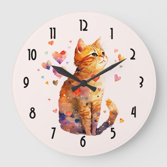 Niedliche Tablettenkatze mit Herz Große Wanduhr (Vorderseite)