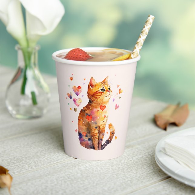 Niedliche Tablettenkatze mit Herz Pappbecher (In Situ)