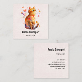 Niedliche Tablettenkatze mit Herz Quadratische Visitenkarte