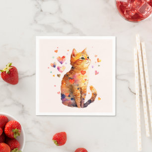 Niedliche Tablettenkatze mit Herz Serviette