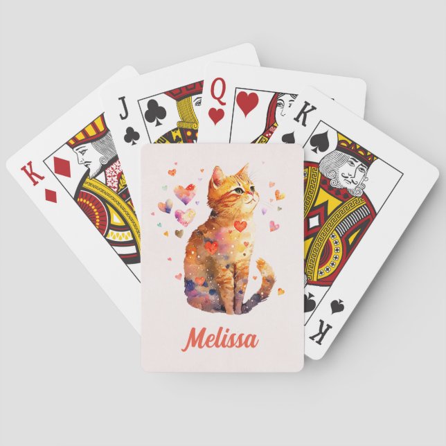 Niedliche Tablettenkatze mit Herz Spielkarten (Rückseite)