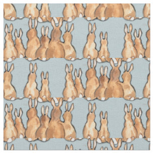 Niedliche Tan Bunny Rabbits auf blauem Hintergrund Stoff
