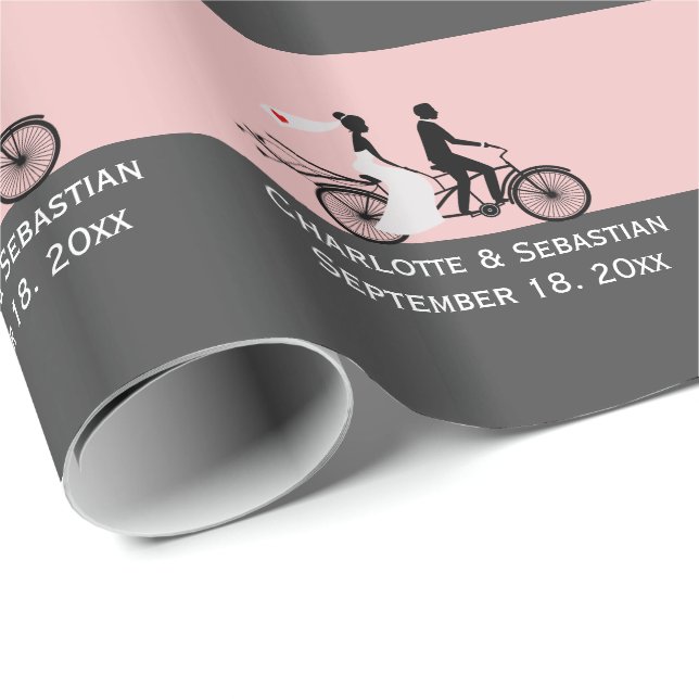 Niedliche Tandem-Bikebrücke und Groomehe Geschenkpapier (Rolleneckpunkt)