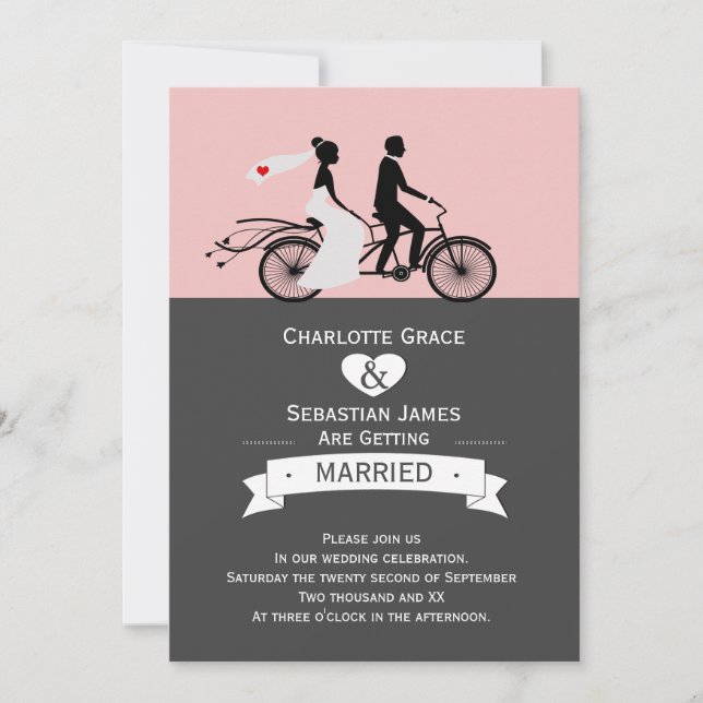 Niedliche Tandem-Fahrradbrücke und Groom-Hochzeit  Einladung (Vorderseite)