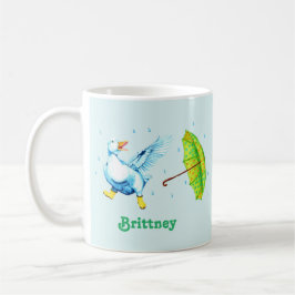 Niedliche Tanzblauer Duck mit Polka-Dot-Schirm Kaffeetasse