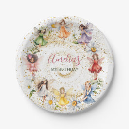 Niedliche Tanzblüte Fairies Gold Glitzer Pappteller