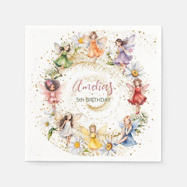 Niedliche Tanzblüte Fairies Gold Glitzer Serviette (Vorderseite)
