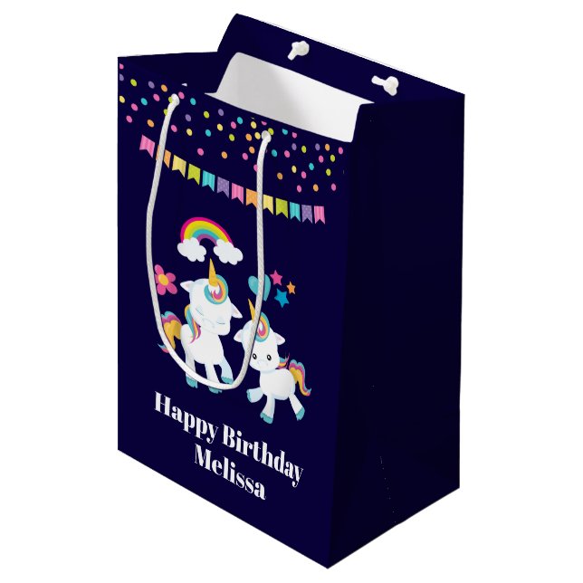 Niedliche Tanzeinheiten Magische Regenbogen & Ster Mittlere Geschenktüte (Vorderseite Schrägansicht)