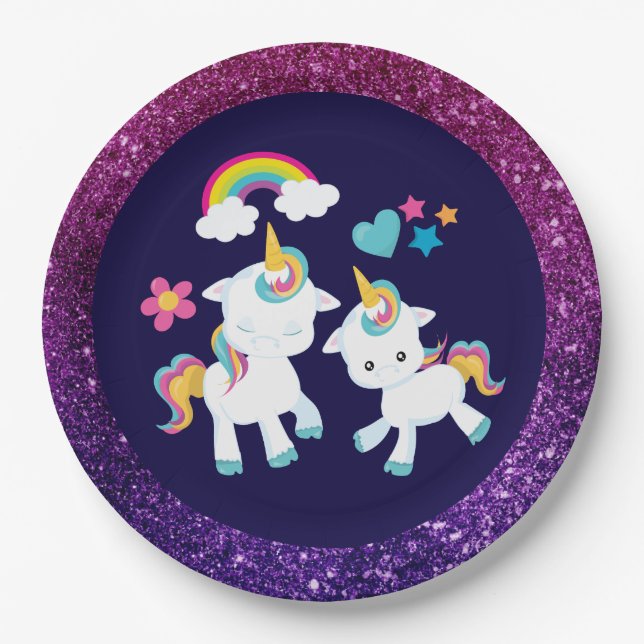 Niedliche Tanzeinheiten Magische Regenbogen & Ster Pappteller (Vorderseite)