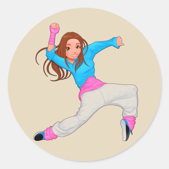 Niedliche Tänzerin Hip Hop Girl Runder Aufkleber (Vorderseite)