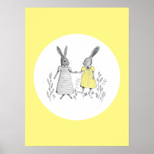 Niedliche Tanzkaninchen Kinderzimmer Ryhme Illustr Poster