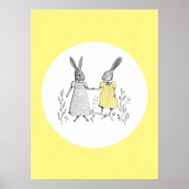 Niedliche Tanzkaninchen Kinderzimmer Ryhme Illustr Poster (Vorne)