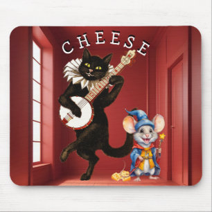 Niedliche Tanzkatze mit Gitarre und Mausfreund Mousepad
