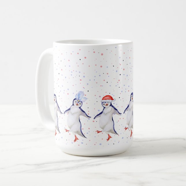 Niedliche Tanzpinguine Weihnachten Kaffeetasse (Vorderseite Links)