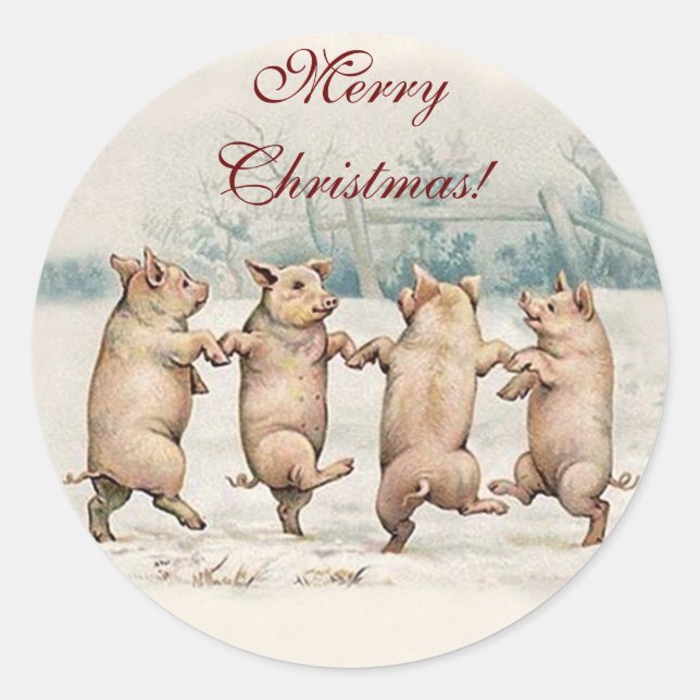 Niedliche Tanzschweine, Tiere - Frohe Weihnachten Runder Aufkleber (Vorderseite)