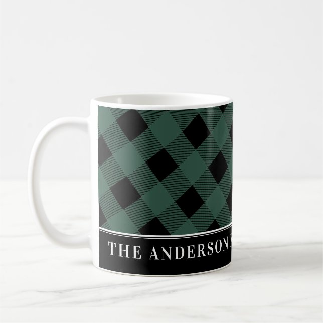 Niedliche Tartan Hunter Green Karierte Gewohnheits Kaffeetasse (Links)