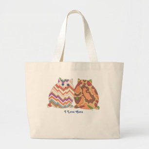 Niedliche Tasche-I-Liebe Katzen-2-Fette Katzen Jumbo Stoffbeutel
