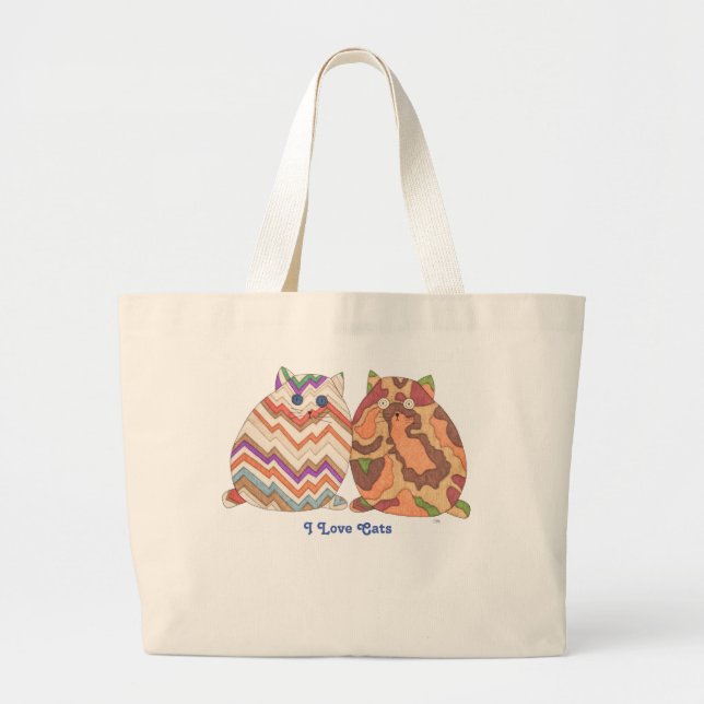 Niedliche Tasche-I-Liebe Katzen-2-Fette Katzen Jumbo Stoffbeutel (Vorne)