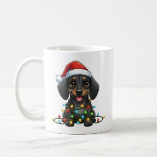 Niedliche Tasse der Weihnachtsschwarzen Dackel