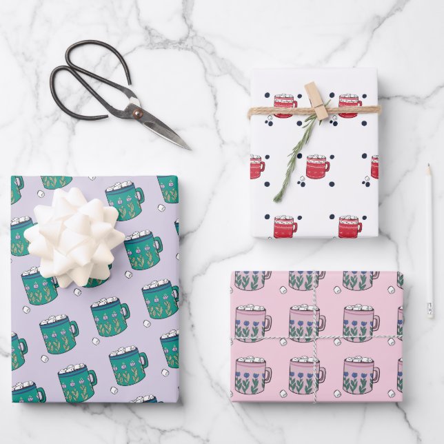 Niedliche Tasse mit heißer Schokolade Geschenkpapier Set (Vorderseite)