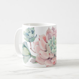 Niedliche Tasse mit rosa grünen Sukkulturen und N