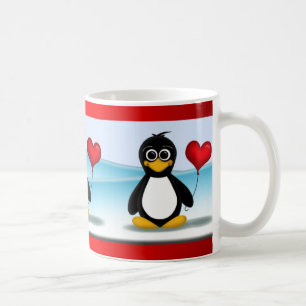 Niedliche Tasse Penguin-Herz-Ballonvalentines