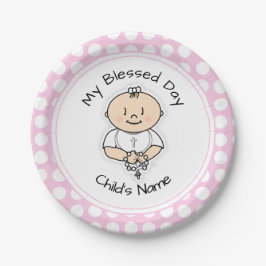 Niedliche Taufe 7" Plate - Baby Girl mit Rosary Pappteller