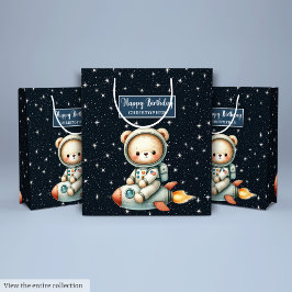 Niedliche Teddy Astronaut-Geschenktasche für den G Mittlere Geschenktüte