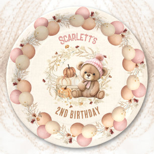 Niedliche Teddy Bar Fall Girl Geburtstagspapier-Te Pappteller