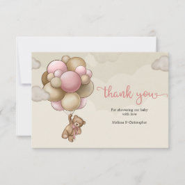 Niedliche Teddy Bär rosa-braune beige Ballons Dankeskarte