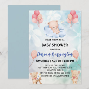 niedliche Teddy Bären Blume Blumenhimmel Babydusch Einladung