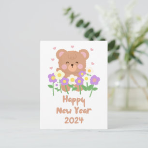 Niedliche Teddy Bären Blume Neues Jahr Postkarte