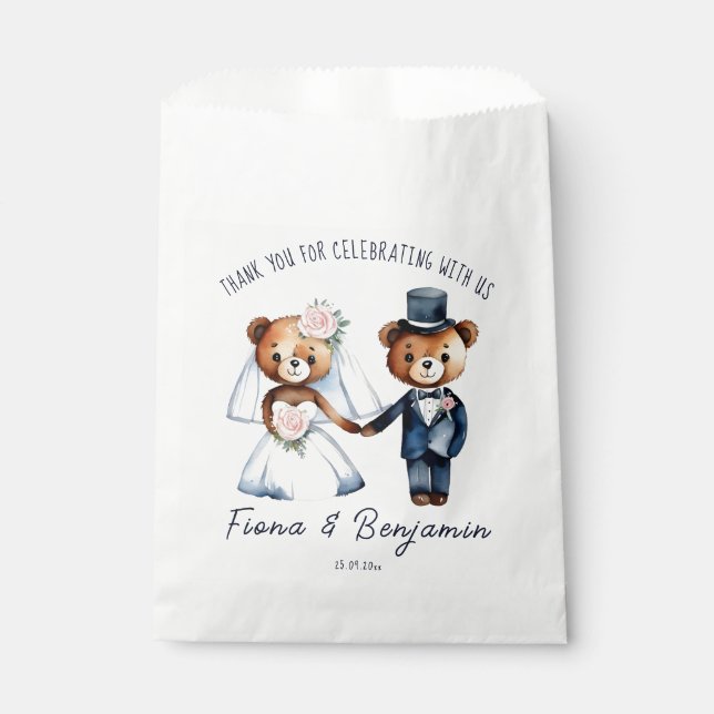 Niedliche Teddy Bären Brautpaare Hochzeit danke Geschenktütchen (Vorderseite)