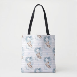 NIEDLICHE TEDDY-BÄREN, DIE AUF BLAUEN SCHLAFEN TASCHE