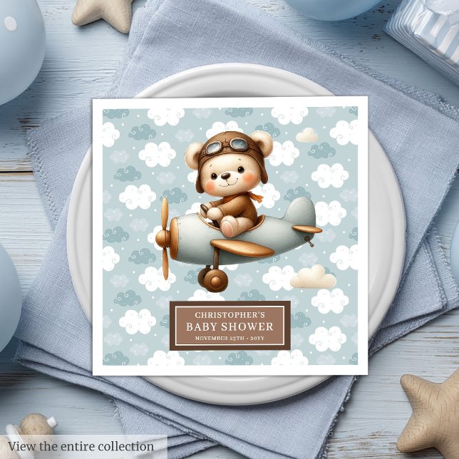 Niedliche Teddy Bären Pilot Napkins Baby Boy Celeb Serviette (Cute Teddy Bear Pilot Napkins Baby Boy Celebration)