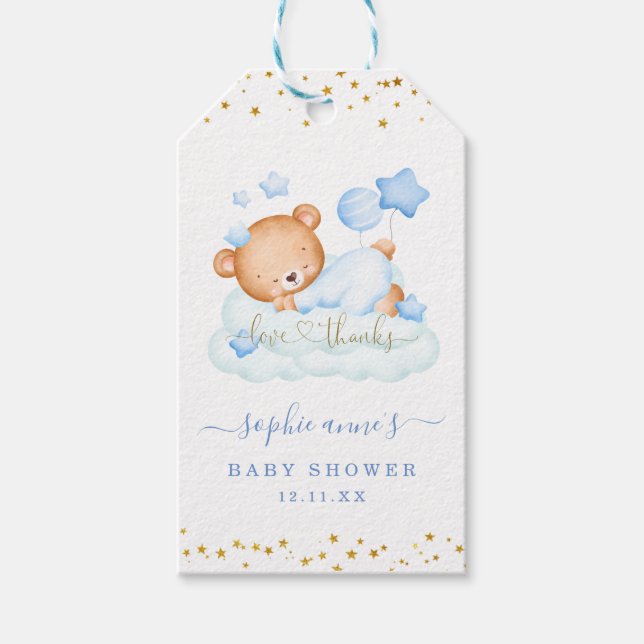 Niedliche Teddy Bärenjunge Babydusche Geschenkanhänger (Vorderseite)