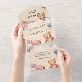 Niedliche Teddy Bear Baby Dusche All In One Einladung