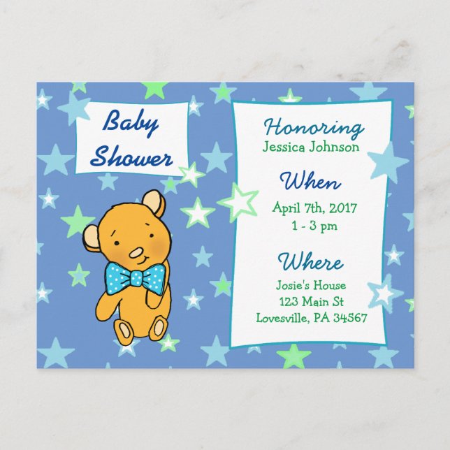 Niedliche Teddy Bear Baby Dusche Einladung (Vorderseite)