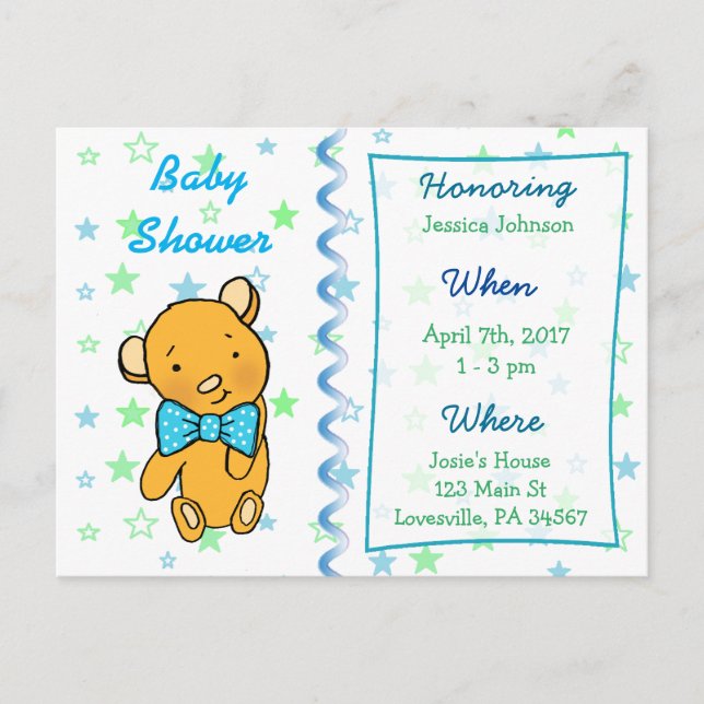 Niedliche Teddy Bear Baby Dusche Einladung (Vorderseite)