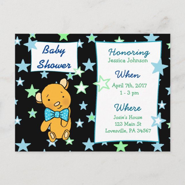 Niedliche Teddy Bear Baby Dusche Einladung (Vorderseite)