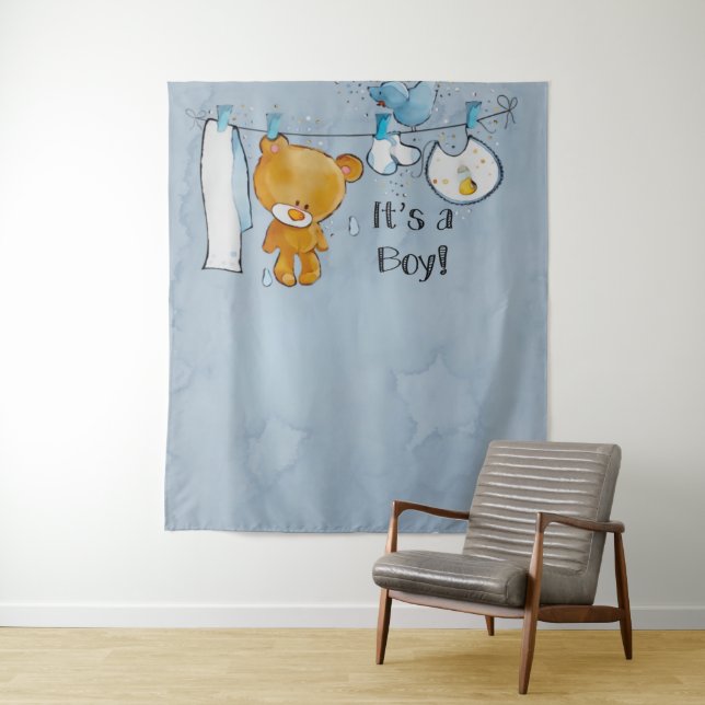 Niedliche Teddy Bear Baby Dusche Hintergrund Wandteppich (Beispiel)