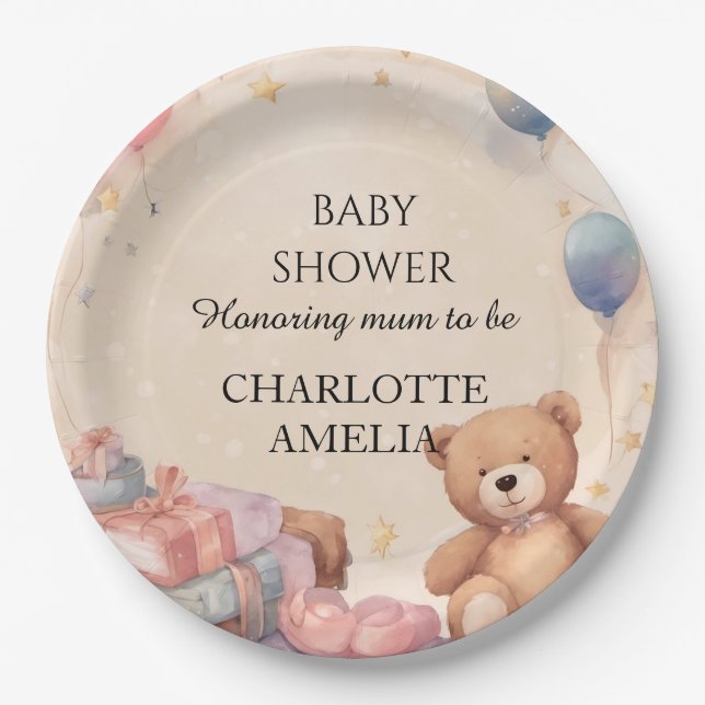 Niedliche Teddy Bear Baby Dusche Pappteller (Vorderseite)