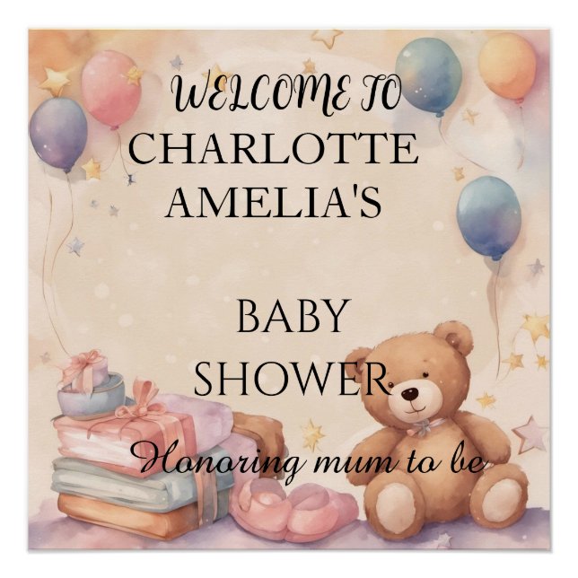 Niedliche Teddy Bear Baby Dusche Poster (Vorderseite)