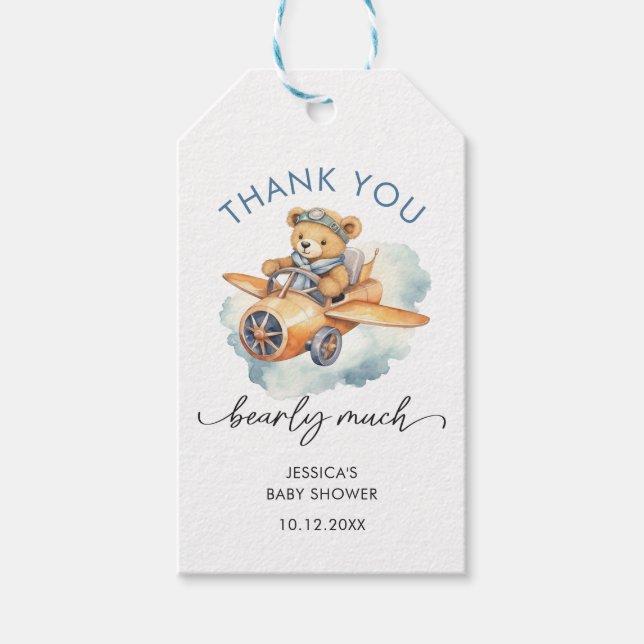 Niedliche Teddy Bear Baby Dusche Vielen Dank Geschenkanhänger (Vorderseite)