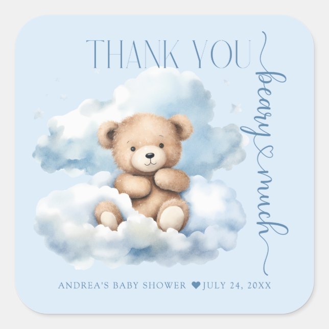 Niedliche Teddy Bear Baby Dusche Vielen Dank Quadratischer Aufkleber (Vorderseite)