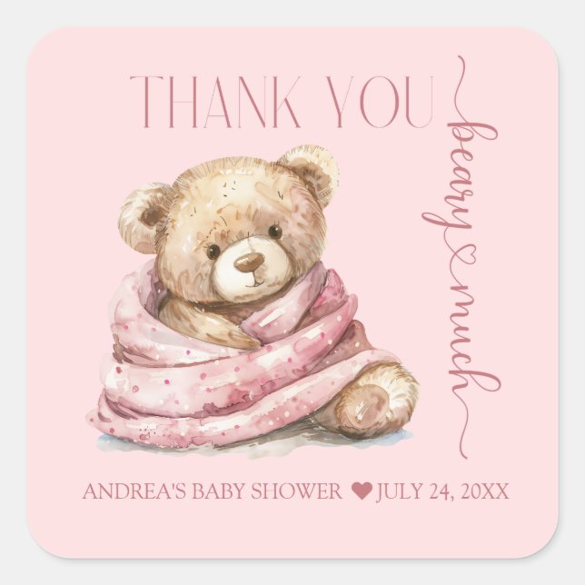 Niedliche Teddy Bear Baby Dusche Vielen Dank Quadratischer Aufkleber (Vorderseite)