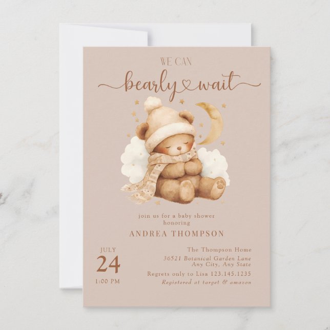 Niedliche Teddy Bear Baby Shower Einladungen (Vorderseite)