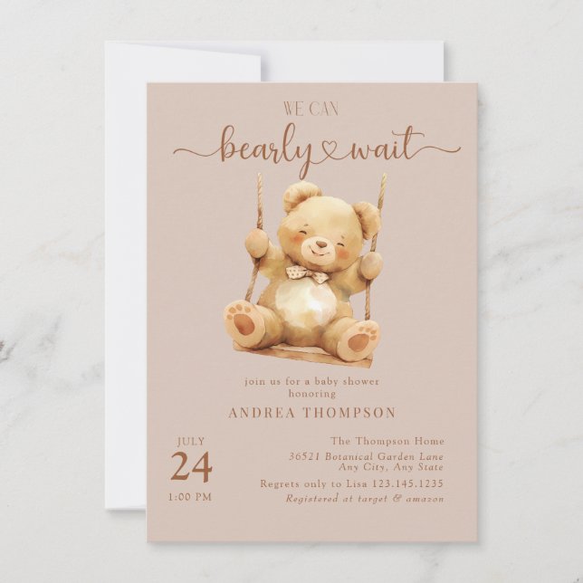 Niedliche Teddy Bear Baby Shower Einladungen (Vorderseite)
